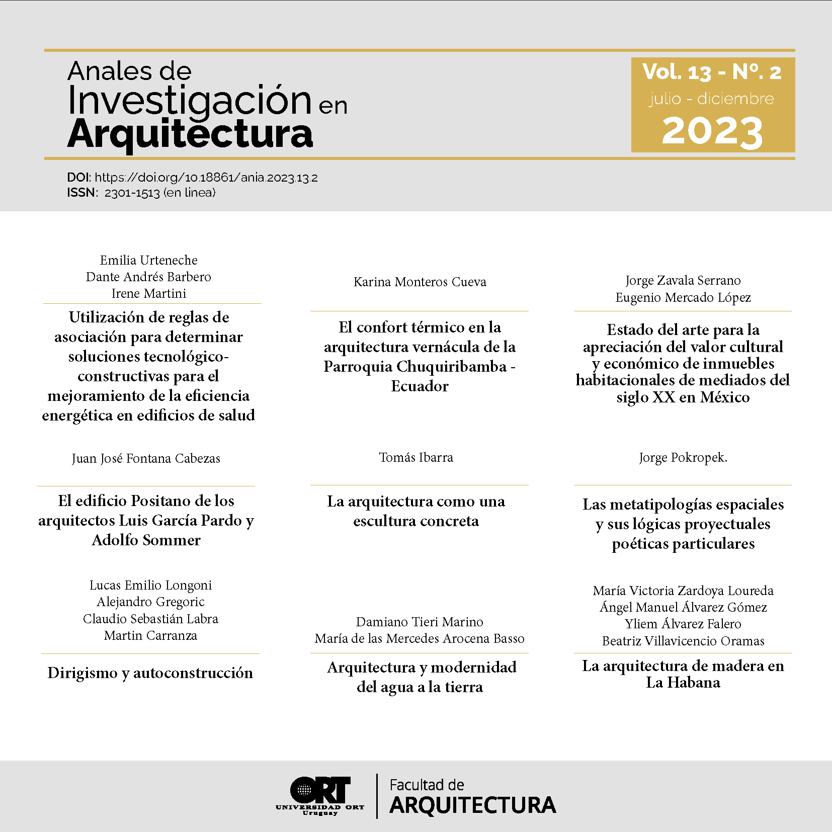 					Ver Vol. 13 Núm. 2 (2023): Anales de Investigación en Arquitectura
				